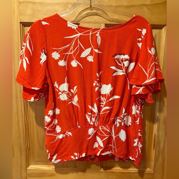 Ann Klein Floral Flutter Smocked Peplum Top orange women’s size M - Picture 1 of 10